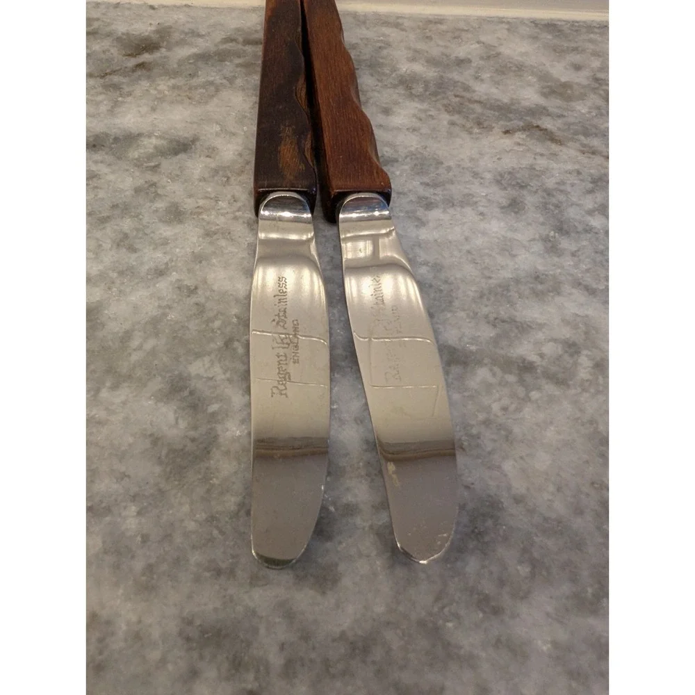Regent Stainless Knives w/ Decorative Wood Handle Flatware 6.5in 2Pc Set